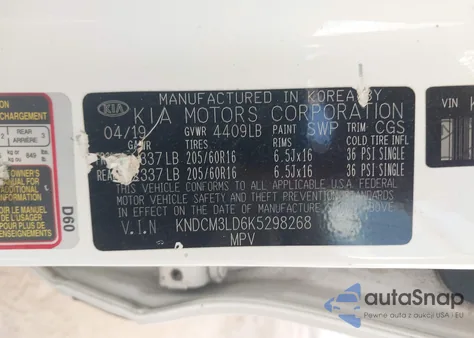 2019 Kia Niro Plug-In Hybrid Lx z USA, uszkodzony, nr VIN KNDCM3LD6K5298268